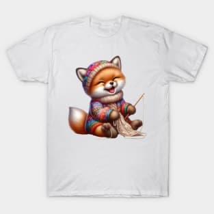 Fox Knitting A Sweater T-Shirt